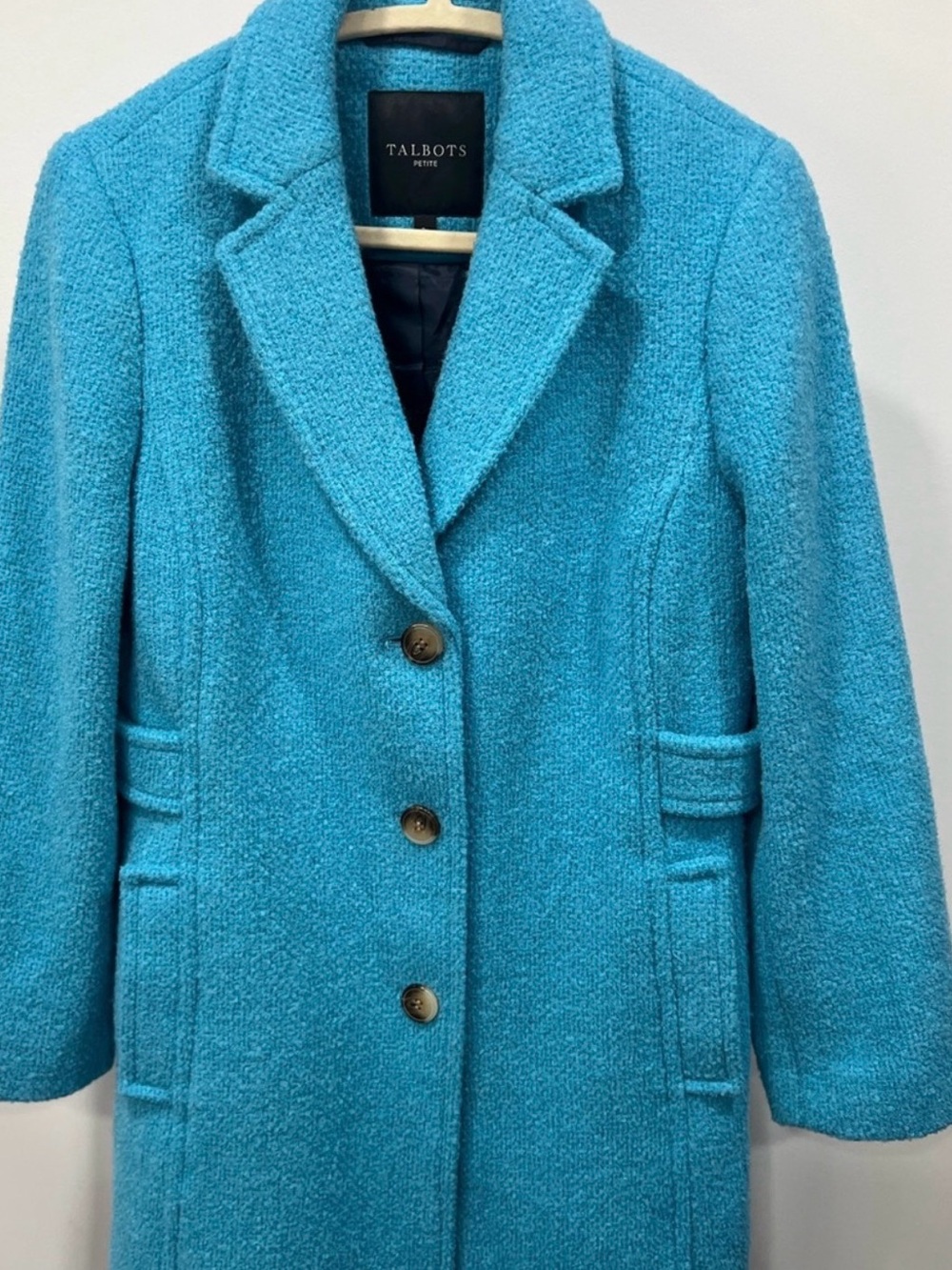 Talbots Turquoise Bouclé Wool-Blend Pea Coat